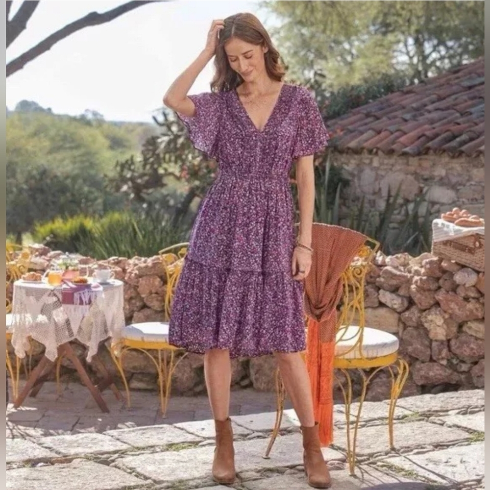 Purple Sundance FLORAL V Neck WOMEN SIZE M MULBERRY DRESS made In  India